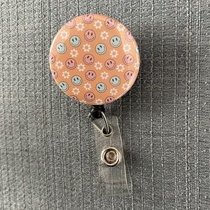 NWOT Smiley Face ID Badge Reel Clip / Holder